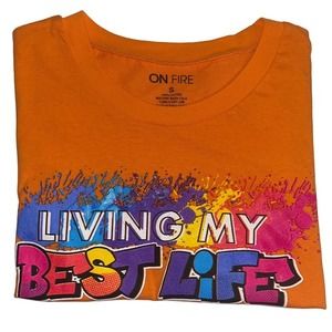 On Fire Orange “Living My Best Life” Women’s Top, Small, Short‎ Sleeve